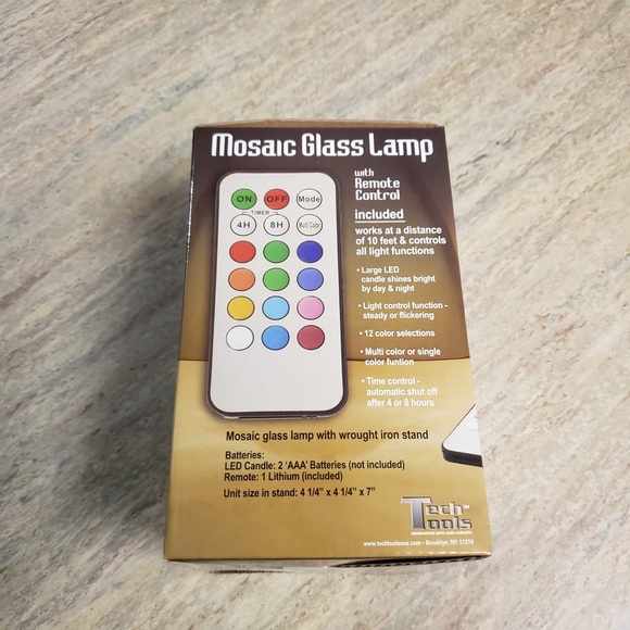 NIB Mosaic glass lamp w remote/ wrought iron stand - Picture 5 of 7